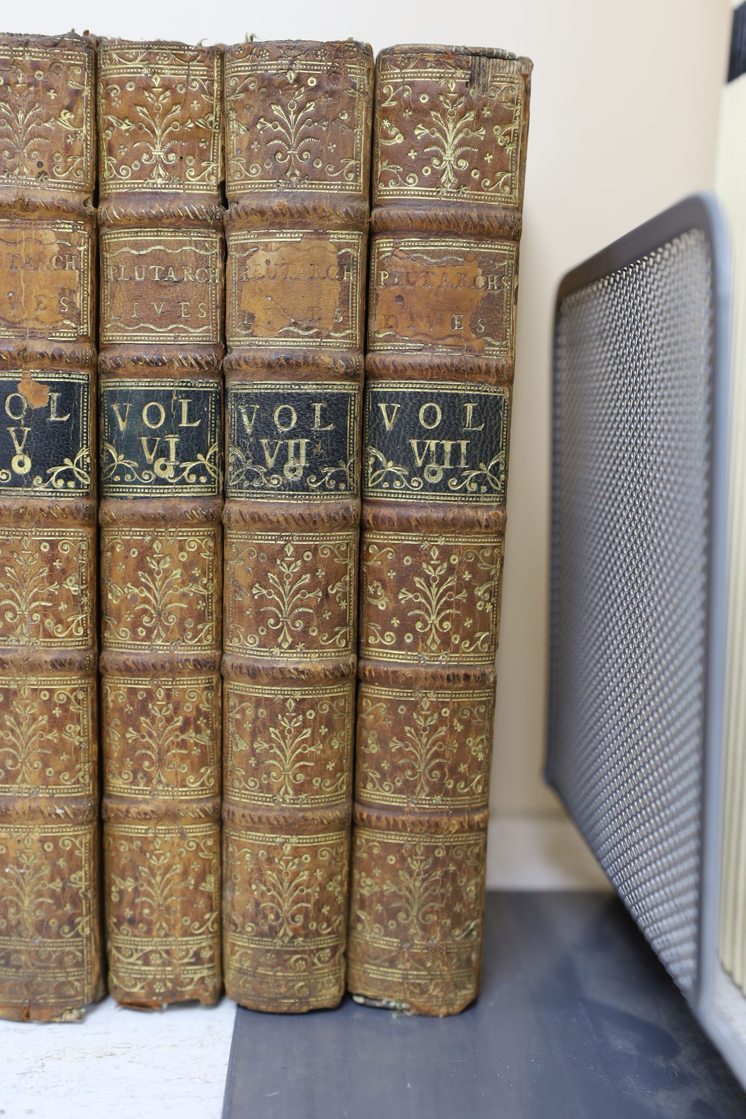 Plutarch- Lives, 8 vols, 8vo, contemporary calf, some titling labels lacking, London, 1727
